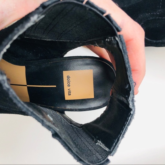 Dolce Vita Black Suede Peeptoe Booties Women's size 7 Stacked Block Heel Cutout - Picture 3 of 6